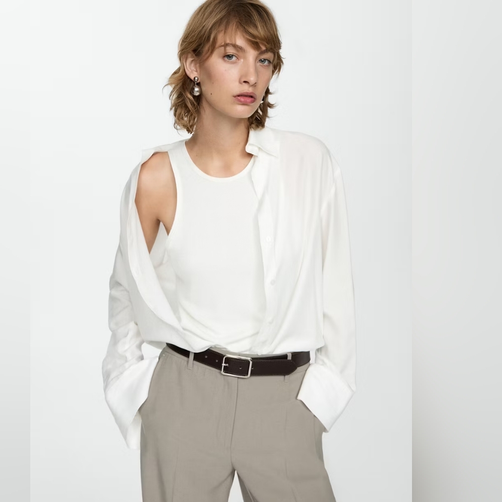 Mango White Button Up Top